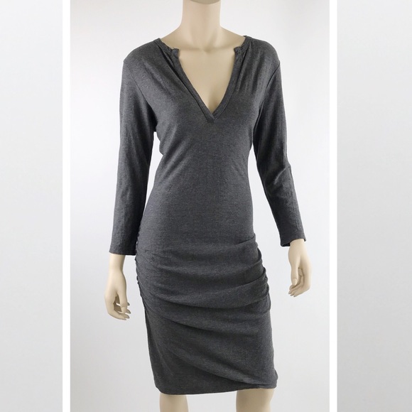 James Perse melange ruched midi dress cotton wool - Picture 5 of 7